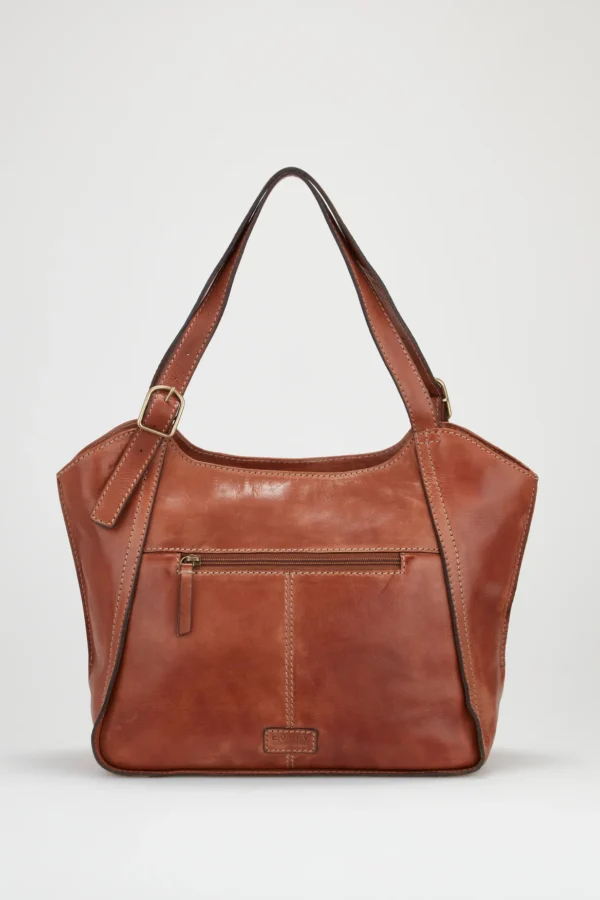 Leather Buckle Tote Bag - Tan