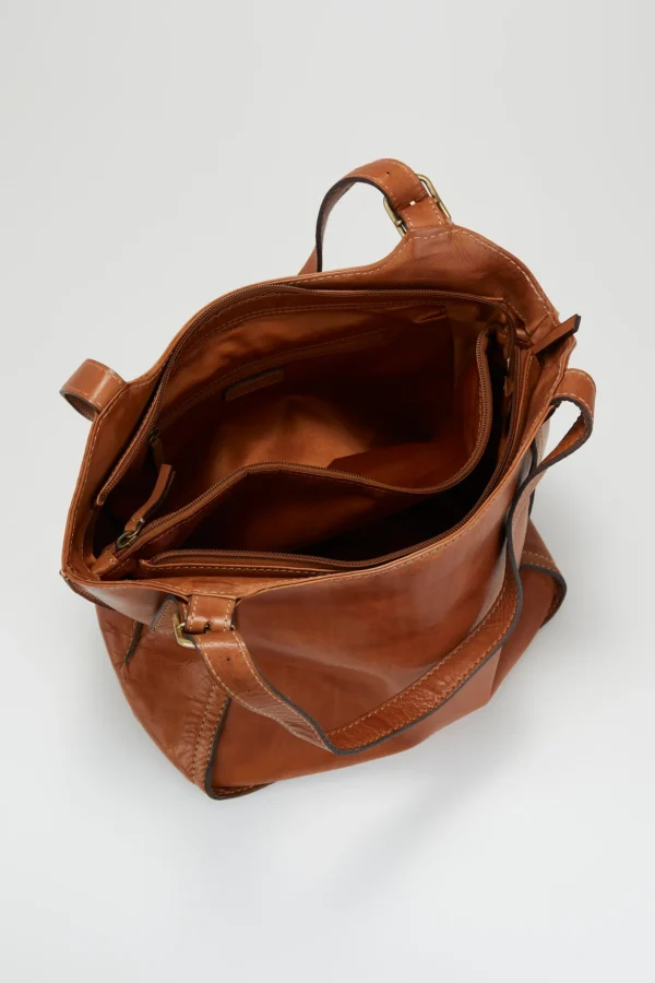 Leather Buckle Tote Bag - Tan - Image 3